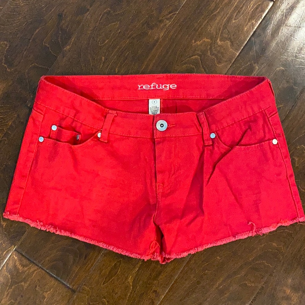 Red denim shorts